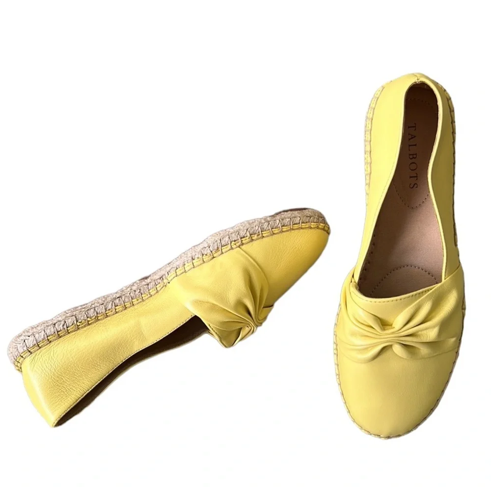 NEW Talbots Izzy Cinched Nappa Yellow Leather Espadrilles in Lemon Chiffon - 9.5